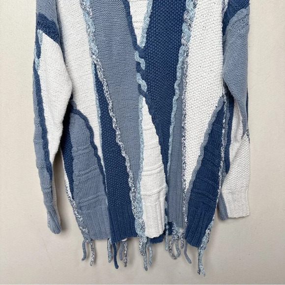 Funsport Womens Large Chunky Blue White Color Mix Ramie Sweater - Picture 15 of 16